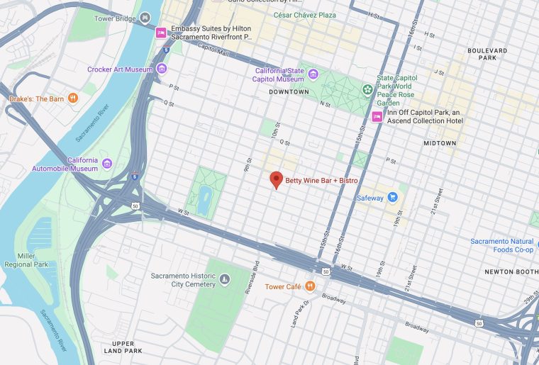 Google Map of location of Betty Wine Bar